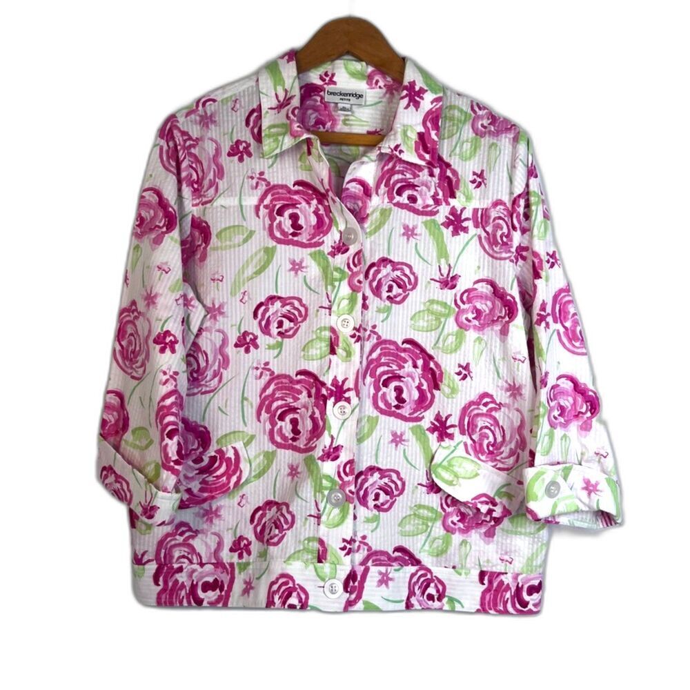 Breckenridge Floral Print 100% Cotton Button Front Shirt Size PL Cottage Core